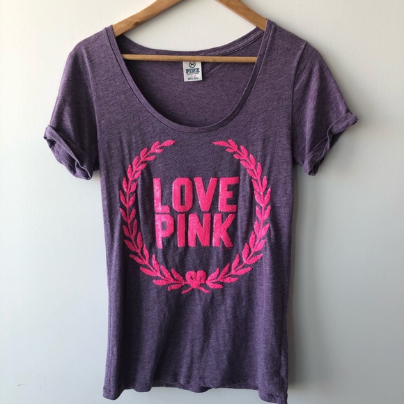 VS PINK Scoop Neck Tee Shirt Purple - Picture 1 of 4